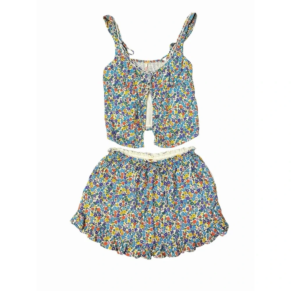 Free People Pajama Set Sz. M Floral Coquette Two Piece Boho Cottagecore Romantic